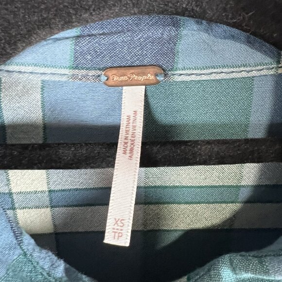 Free People Loveland Plaid Button Down Shirt Blue Rayon‎ Cotton Tunic Sz XS Boho - Picture 4 of 8